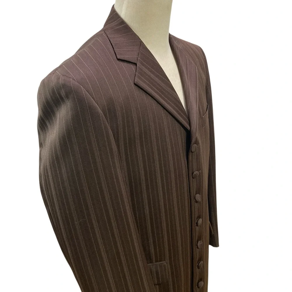 VTG Men's Brown Pinstripe Long Coat Suit Jacket Blazer 42R Den‎ Zél Rockabilly